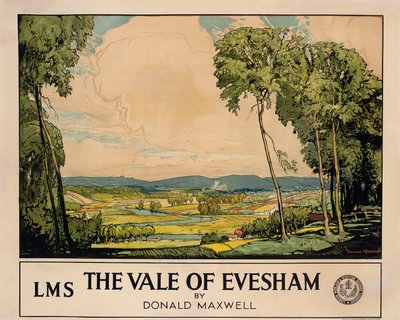 El Valle de Evesham, cartel publicitario de London, Midland and Scottish Railway de Donald Maxwell