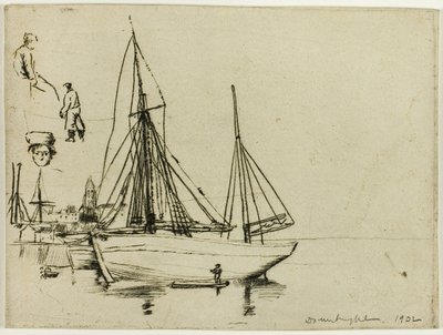 Boceto de barcos de pesca y marineros de Donald Shaw MacLaughlan