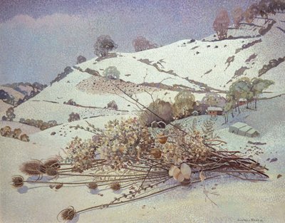 Paisaje nevado con bodegón de flores secas de Donatella Merlo