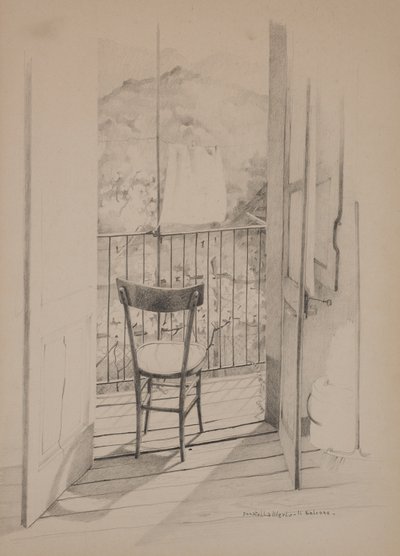 El balcón, c.1975 (dibujo sobre papel) de Donatella Merlo