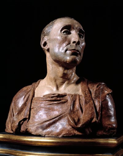 Retrato busto del condottiero Niccolò da Uzzano (1359-1431). Escultura de terracota por Donato de 