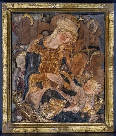 Virgen con el Niño y ángeles, antes de 1443 (estuco policromado) de Donatello
