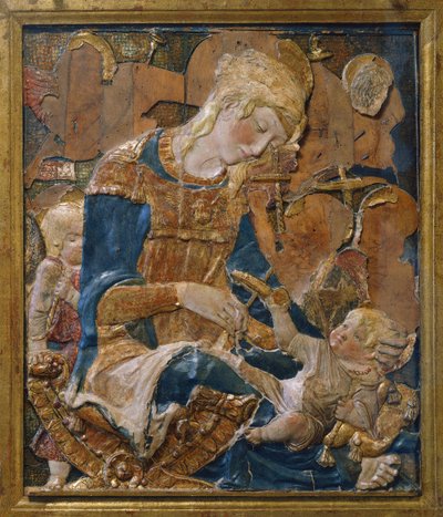 Madonna con Niño, atribuida a Donato di Niccolò di Betto Bardi alias Donatello, relieve de terracota, Italia de Donatello