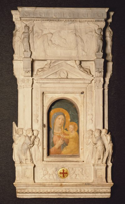 Tabernáculo del Sacramento de la Eucaristía, o Ciborio, con fragmento de fresco del siglo XIV que representa a la Madonna de la fiebre, Museo del Tesoro de la Basílica de San Pedro, Roma, Ciudad del Vaticano de Donatello