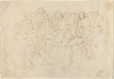 Magdalena Lavando los Pies de Cristo con Ocho Discípulos Mirando (detalle) de Donato Creti