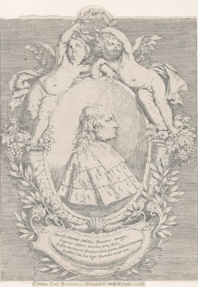 Retrato de Giovanni Girolamo Sbaraglia, dentro de un óvalo flanqueado por dos putti en cornucopia..., 1716 de Donato Creti