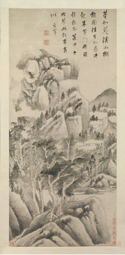 Viviendas sombreadas entre arroyos y montañas, ca. 1622-25 de Dong Qichang