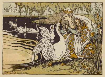 Los seis cisnes, cuento alemán (litografía en color) de Donn P. Crane