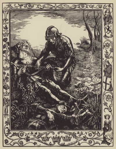 Arturo entrega Excalibur a Sir Bedivere de Dora Curtis