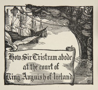 Cómo Tristram permaneció en la corte del Rey Anguish de Irlanda, ilustración de 