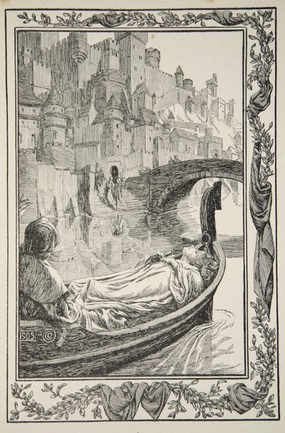 La barca flotó río abajo, ilustración de 