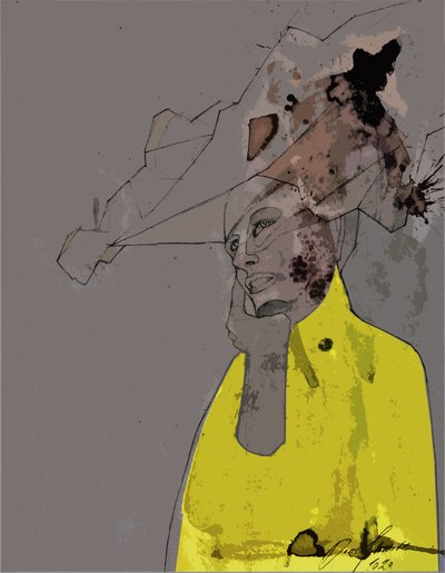 Retrato amarillo abstracto de Doris Schmitz