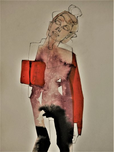 Mujer roja contemplativa de Doris Schmitz