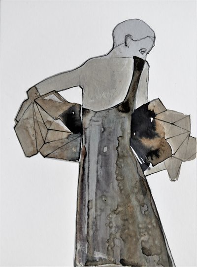 Mujer contemplativa vestida de gris de Doris Schmitz