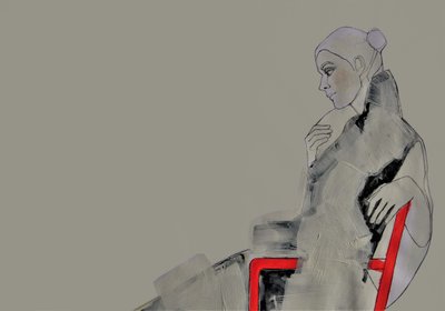 Mujer contemplativa vestida de rojo de Doris Schmitz