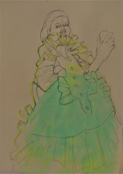 Boceto de una mujer elegante en verde de Doris Schmitz