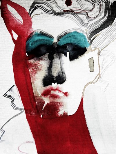 Retrato expresivo en rojo de Doris Schmitz