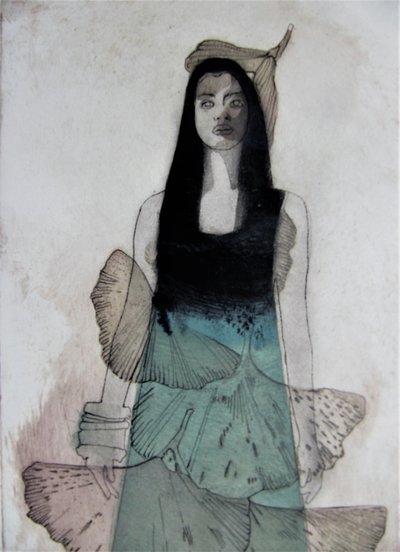 Retrato de una mujer con un ginkgo de Doris Schmitz