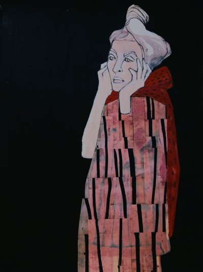 Mujer pensativa vestida de rojo de Doris Schmitz