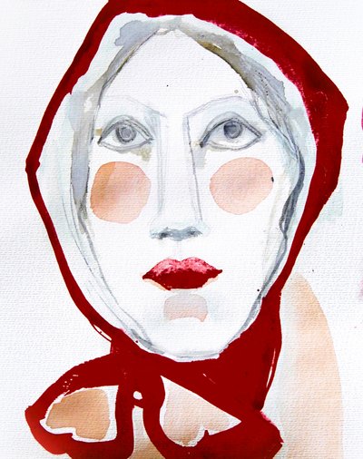 Retrato con bufanda roja de Doris Schmitz