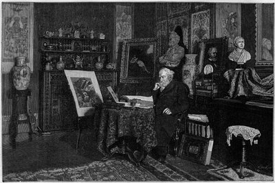 Joseph Janssen (1824-1907), astrónomo francés, miembro de la Academia de Ciencias y director del Observatorio de astronomía física de Meudon, en su salón en Meudon. (De una fotografía de Mr. Dornac). Grabado en 