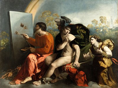 Júpiter, Mercurio y la Virtud pintando mariposas de Dosso Dossi