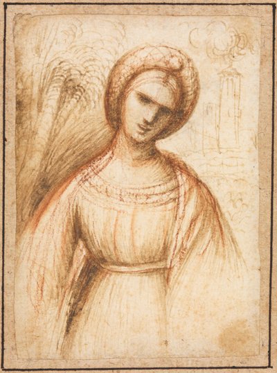 Dama en un paisaje recto, perfil de busto de una anciana verso, c. 1521 de Dosso Dossi