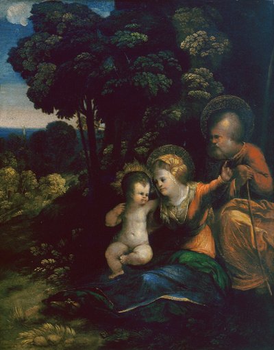 Descanso en la huida a Egipto, por Dosso Dossi, en la Galería Uffizi en Florencia de Dosso Dossi