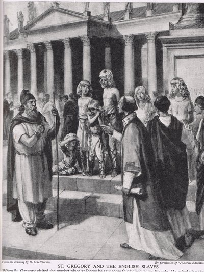 San Gregorio y los esclavos ingleses, ilustración de "The Story of the British People", c.1950 (litografía) de Douglas (after) Macpherson