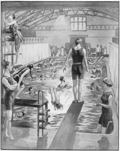 "La popularidad del baño mixto en Londres", ilustración en "The Graphic de Douglas (after) Macpherson