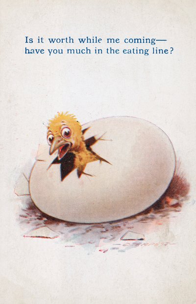 Apertura del huevo (litografía en color) de Douglas Tempest