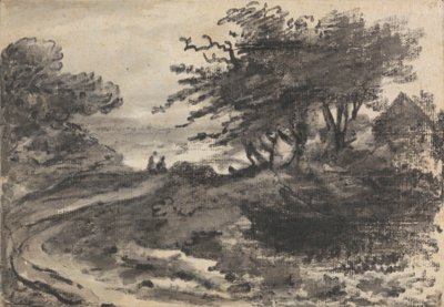 Paisaje con árboles y dos figuras de Dr. Thomas Monro