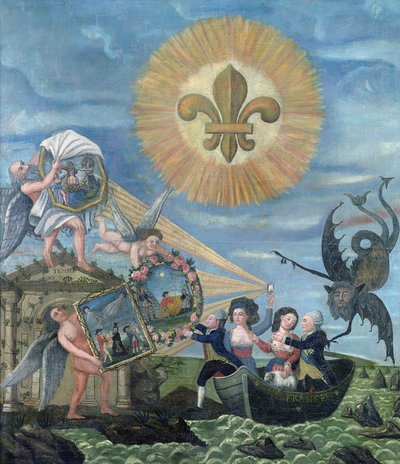 La Esperanza de la Felicidad Dedicada a la Nación con Luis XVI (1754-93) Impulsado por la Bondad y Jacques Necker (1732-1804) Impulsado por la Verdad, 1789 de Dubois