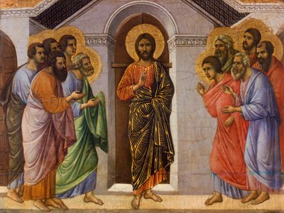 Cristo aparece a los apóstoles a puertas cerradas (detalle) de Duccio di Buoninsegna