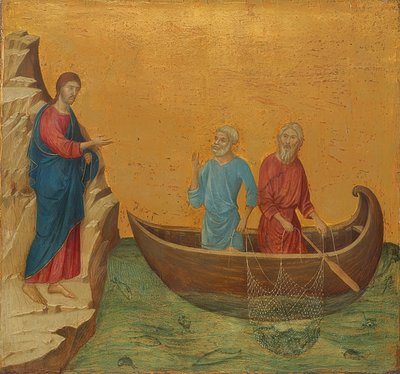La pesca milagrosa y la llamada de los apóstoles Pedro y Andrés. 1308-11 de Duccio di Buoninsegna