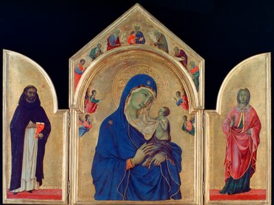 Madonna y el Niño con San Domingo y Santa Aurea de Duccio di Buoninsegna