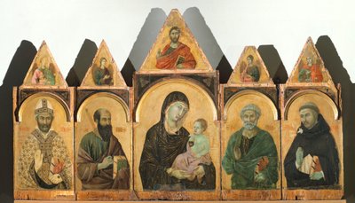 La Santa Virgen con el Niño Cristo y los Santos Agustín, Pablo, Pedro y Domingo (o Políptico No 28) de Duccio di Buoninsegna
