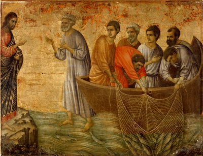 El segundo pecado milagroso: la aparición de Cristo a los apóstoles en el lago Tiberíades de Duccio di Buoninsegna