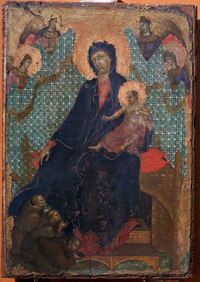 Virgen y niño con tres monjes franciscanos de Duccio di Buoninsegna