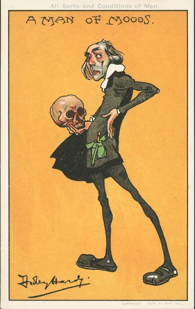 Un Hombre de Humores: el personaje de Shakespeare, Hamlet, con el cráneo de Yorick de Dudley Hardy
