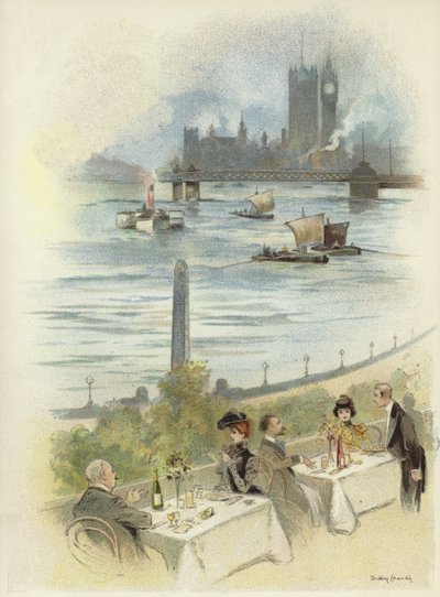 Almuerzo en la Terraza con Vista al Támesis de Dudley Hardy