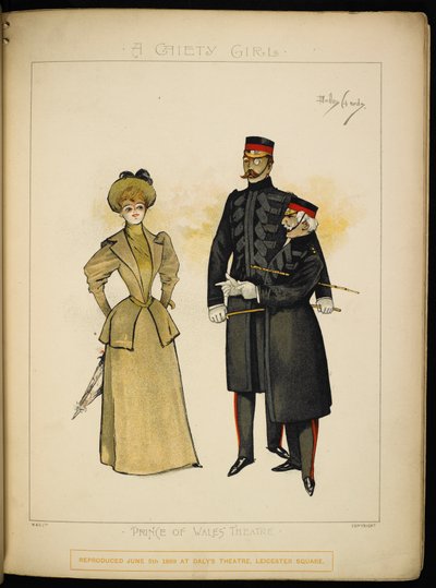 Una de las chicas Gaiety y dos oficiales de Life Guards. de Dudley Hardy