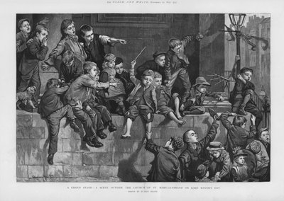 Una gran tribuna - una escena fuera de la Iglesia de St Mary-le-Strand, Londres, en el Día del Alcalde de Dudley Heath