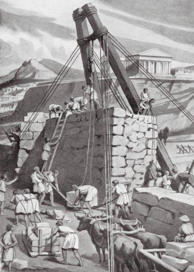 Reconstrucción de las murallas de Atenas, 393 a.C. (litografía) de Dudley Heath