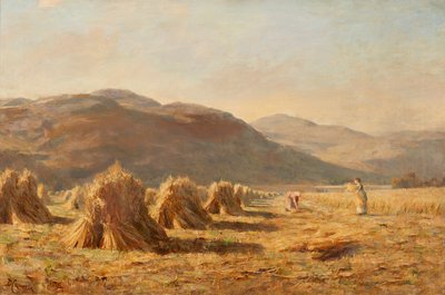 Cosechando cerca de Dumyat, Ochil Hills (óleo sobre lienzo) de Duncan Cameron