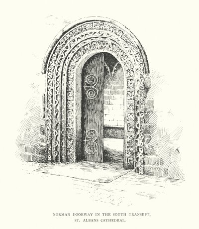 Portada normanda del transepto sur de la catedral de St Albans (litografía) de Duncan Moul