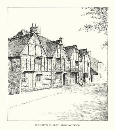 Old Cottages, Great Berkhampstead (litografía) de Duncan Moul