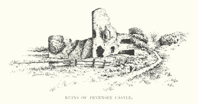 Ruinas del castillo de Pevensey (litografía) de Duncan Moul