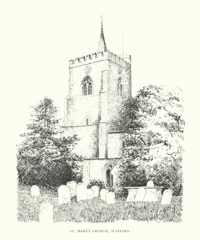 Iglesia de Santa María, Watford (litografía) de Duncan Moul