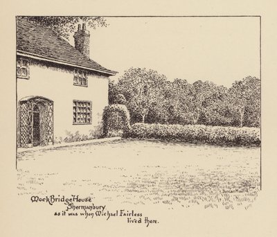 Sussex: Mock Bridge House, Shermanbury tal y como era cuando Michael Fairless vivía allí (litografía) de Duncan Moul